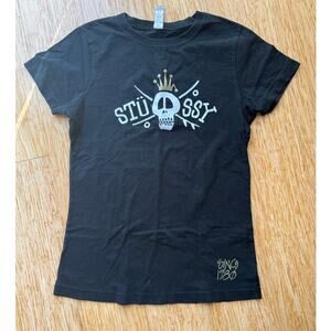 Stussy Girls Black Graphic Spell Out T-Shirt Girls Size L Women's Med